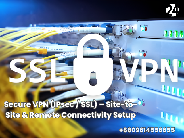 Secure VPN (IPsec / SSL) – Site-to-Site & Remote Connectivity Setup
